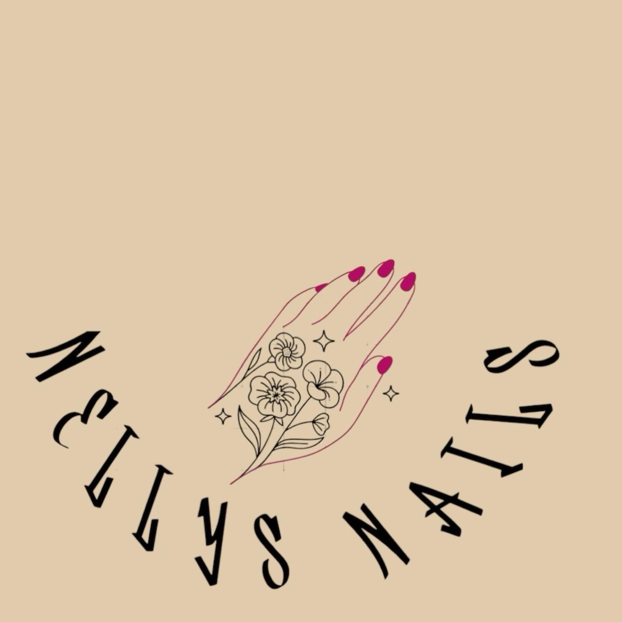 Nellys Nails logo on a soft neutral background